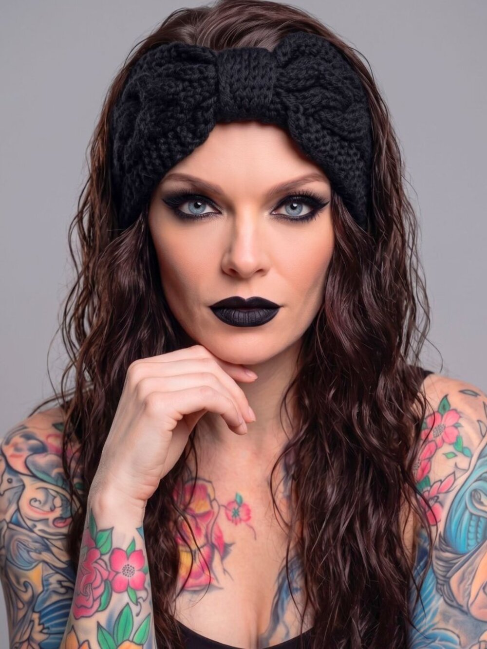 Fashion Nova ✦ Black Big Bow Knit Headband ✦ Cable Knit Soft Warm Winter NIP